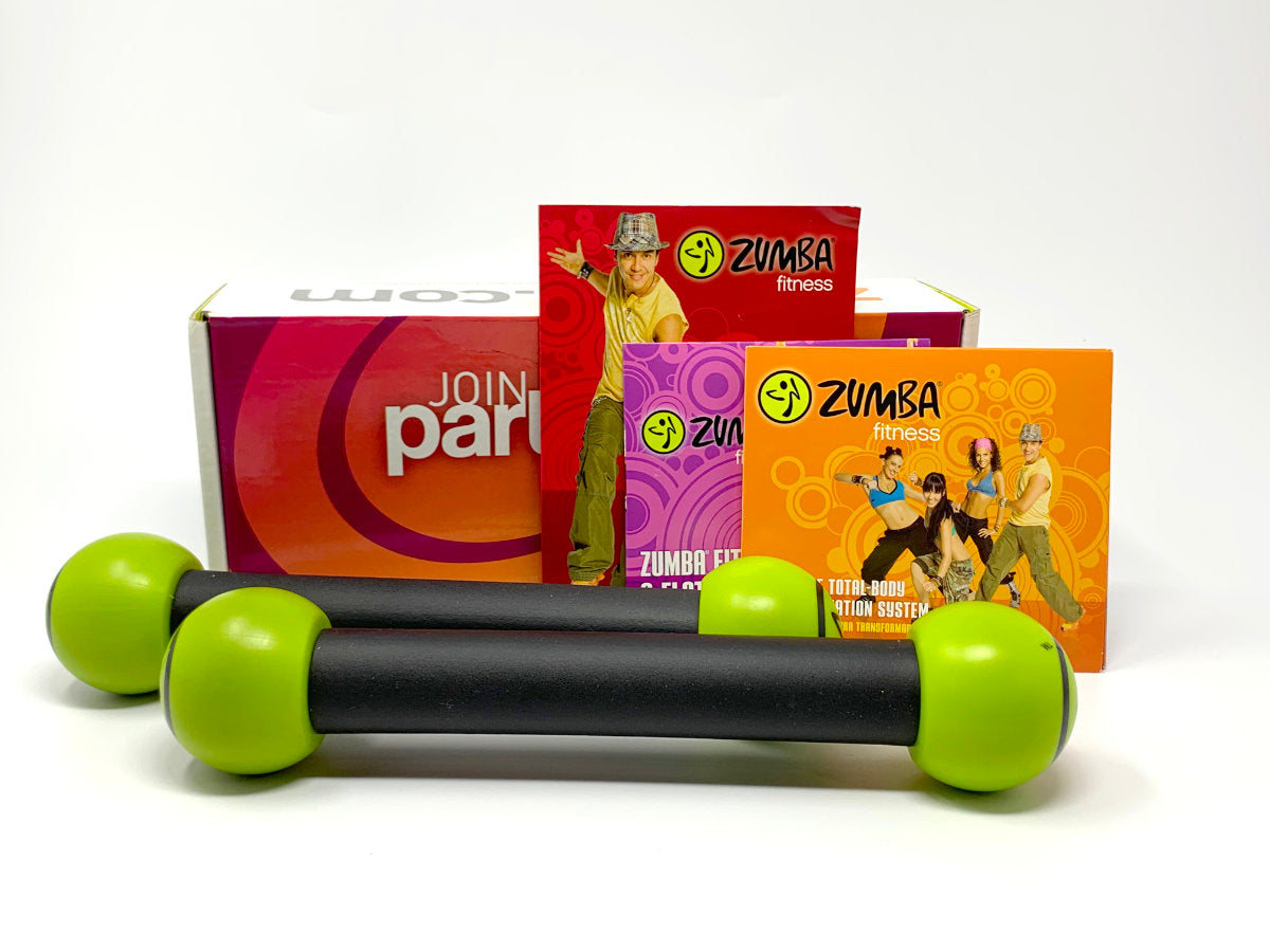 Zumba Fitness 2009 Join The Party Kit Body Transformation Guide 4 DVDs with Fitness Stick Weights • DVD
